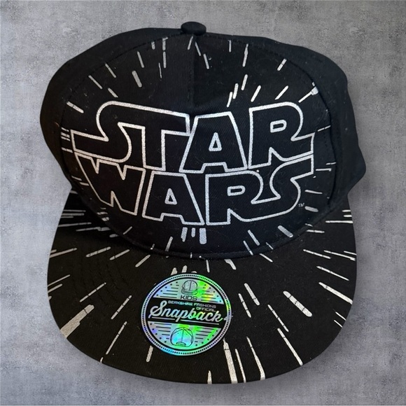 Star Wars Logo Kids Official Snapback Hat Black - Flat Brim - NWT - Picture 1 of 4